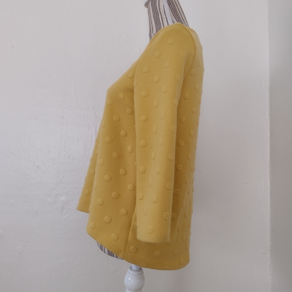 W5 Yellow Polka Dot Textured 3/4 Sleeve Sweater w Exposed Back Zip Size XS - Picture 5 of 8